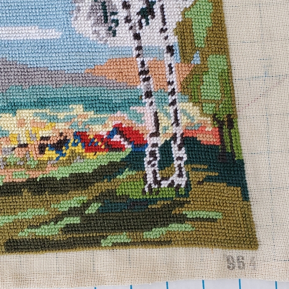 Landscape Trees Embroidered Tapestry Piece 14.5x9.5 Handmade Cottagecore - Picture 4 of 6